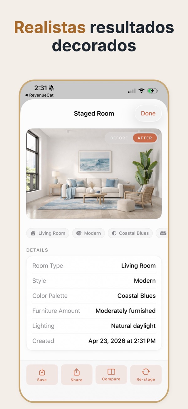Home staging virtual — una vista amueblada creíble para una estancia vacía