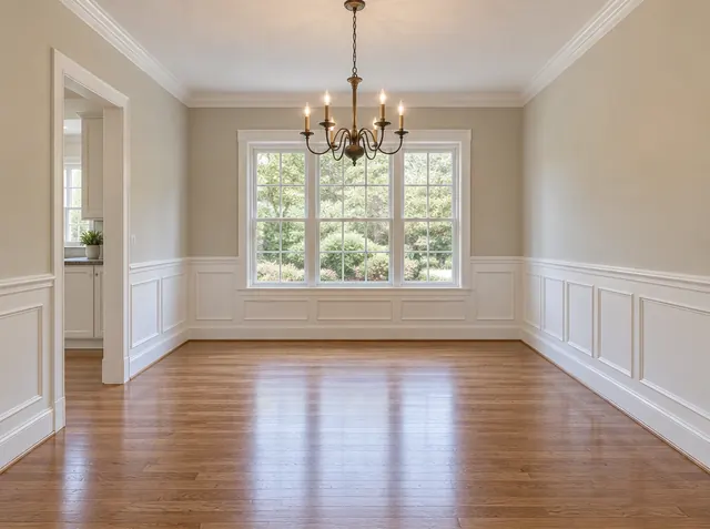 Before: Dining room under an existing chandelier