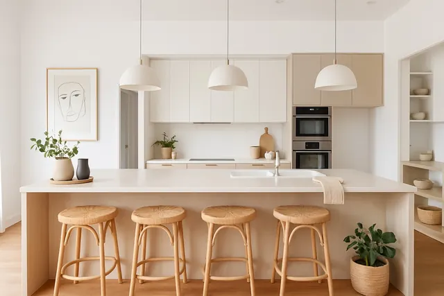After: Kitchen with a long island — and one thing to fix