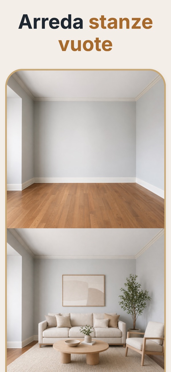 Home staging virtuale — una direzione di staging curata da valutare stanza per stanza