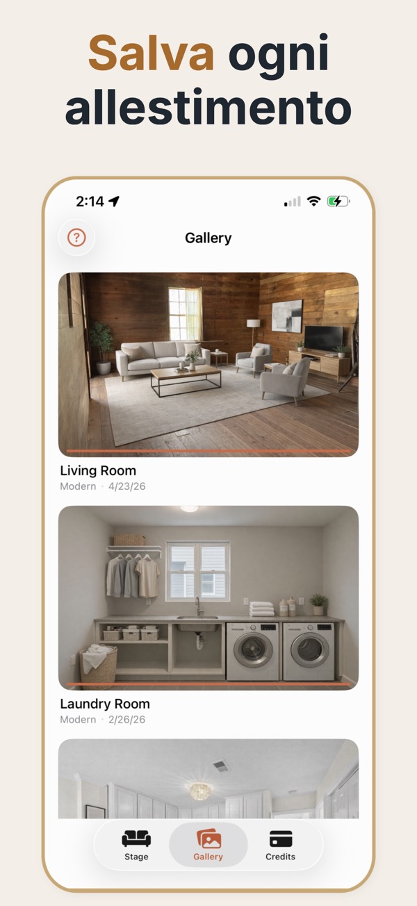 Piattaforma IA per home staging virtuale — Schermata dell’app Staging Virtuale Immobiliare
